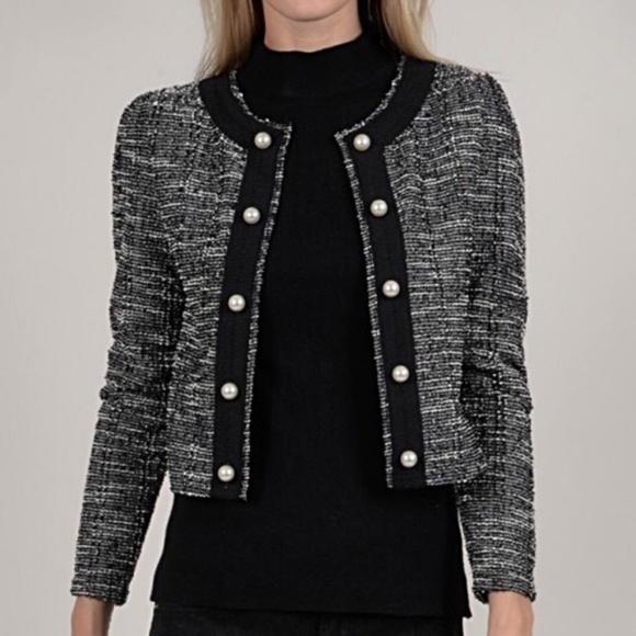 1 Left ⏳Boutique Tweed Silver Thread Pearl Jacket - Picture 2 of 8